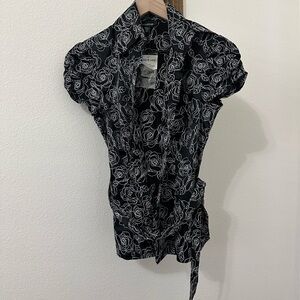 Bebe Black Floral Patterned Women's Top
